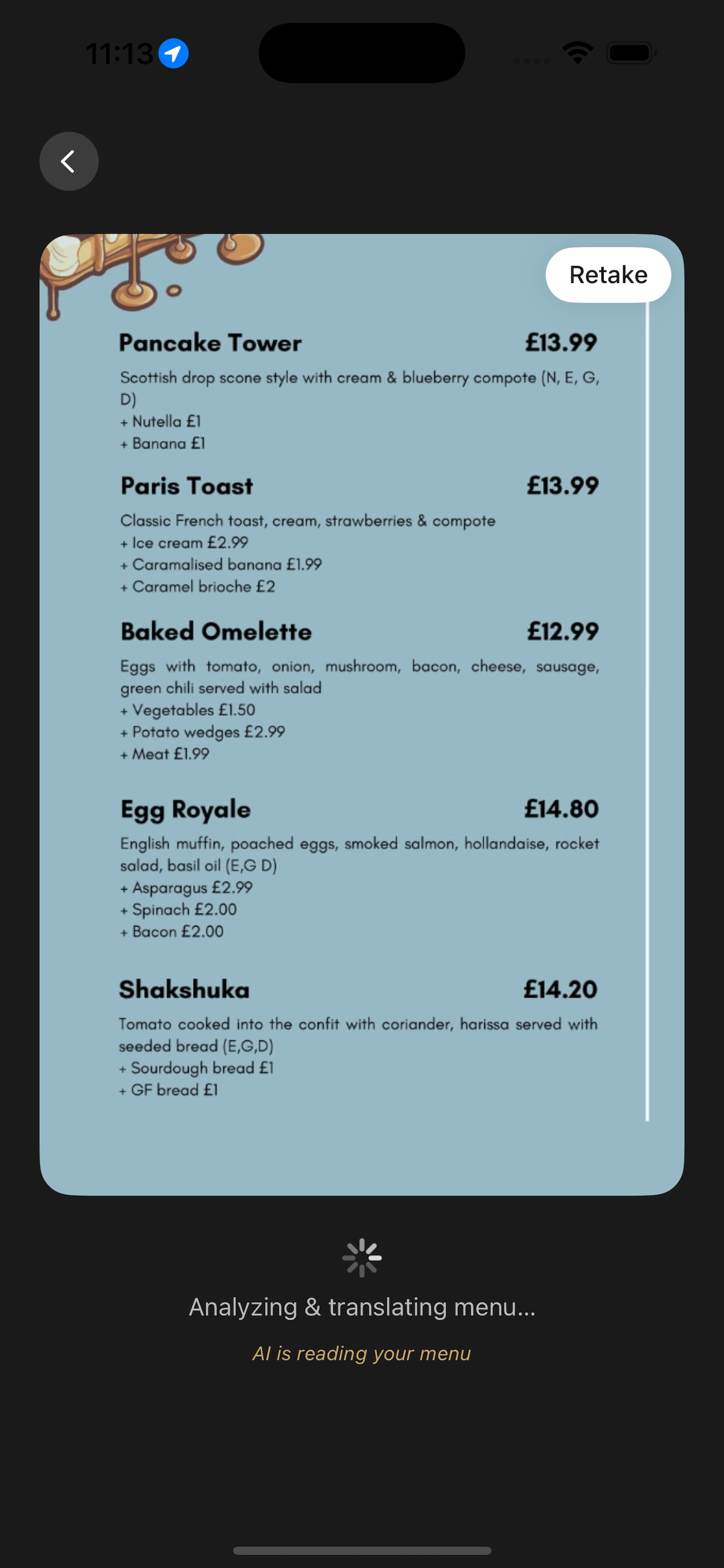 Menufy camera capture screen