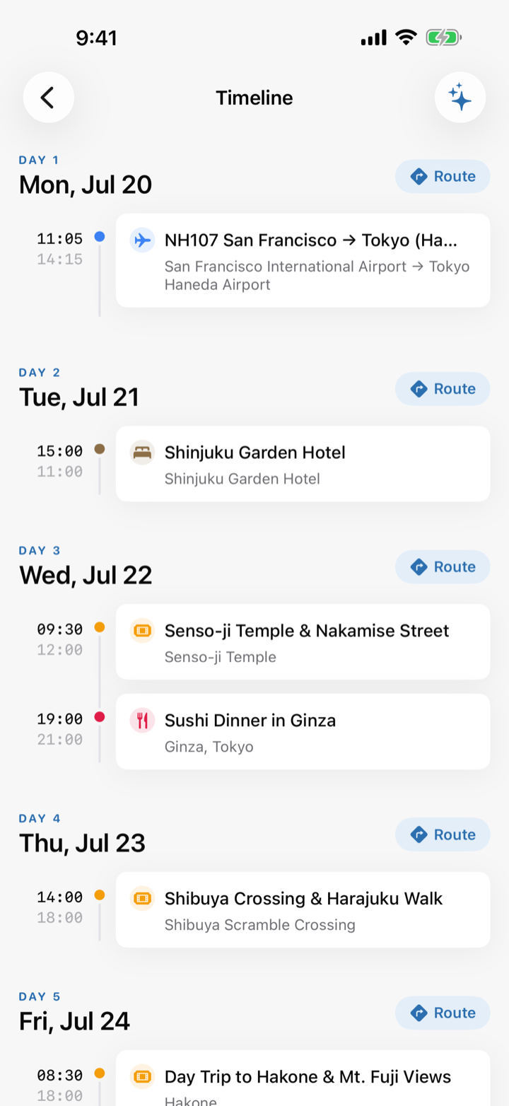 Tripfy timeline screen