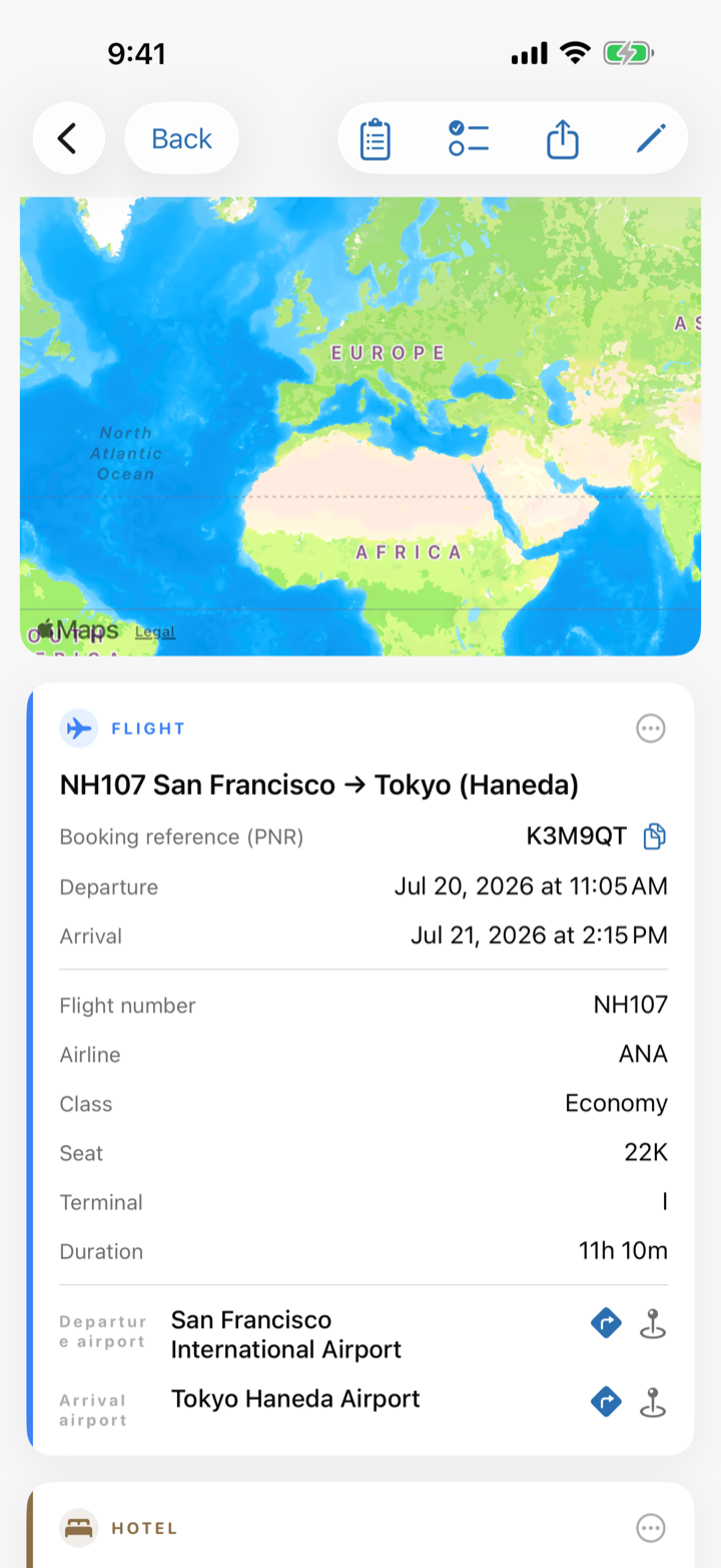 Tripfy trip map screen
