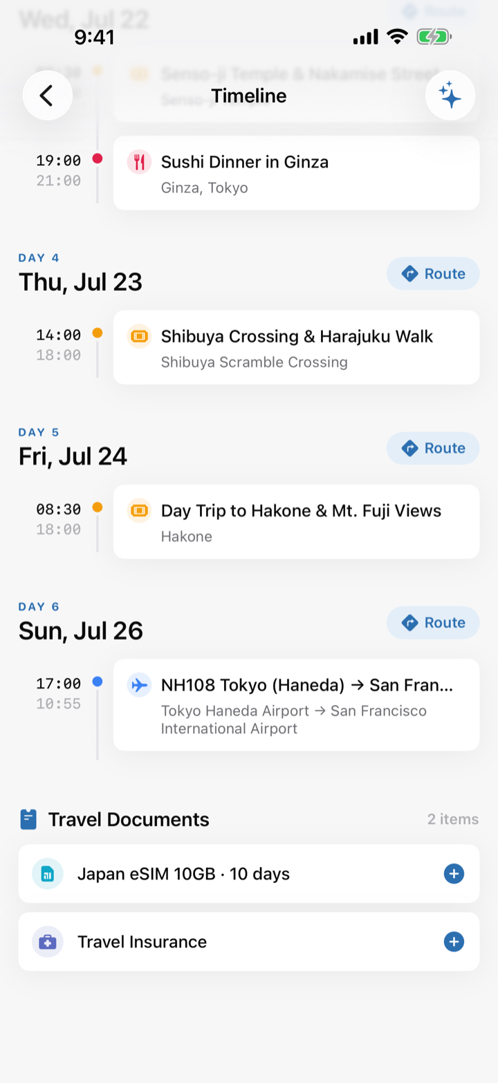 Tripfy travel documents screen